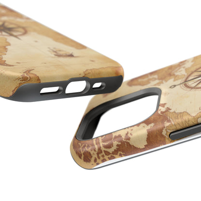 Vintage World Map Compass Phone Case — Nautical Explorer Impact-Resistant Case