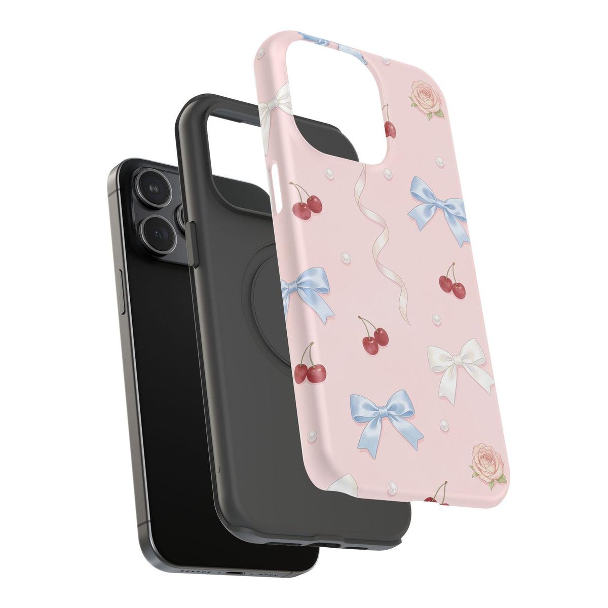Pink Ribbon & Cherry Impact Phone Case — Cute Floral Bow Protective Case