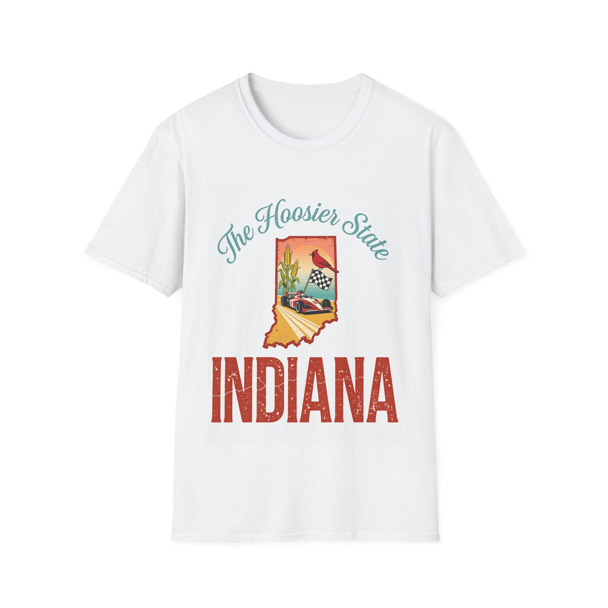 The Hoosier State Indiana Tee | State Outline Cardinal Racing Flag