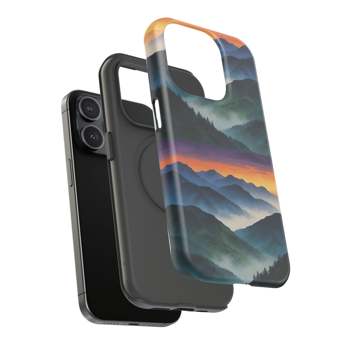 Mountain Mist Sunset Phone Case — Impact-Resistant Protective Cover
