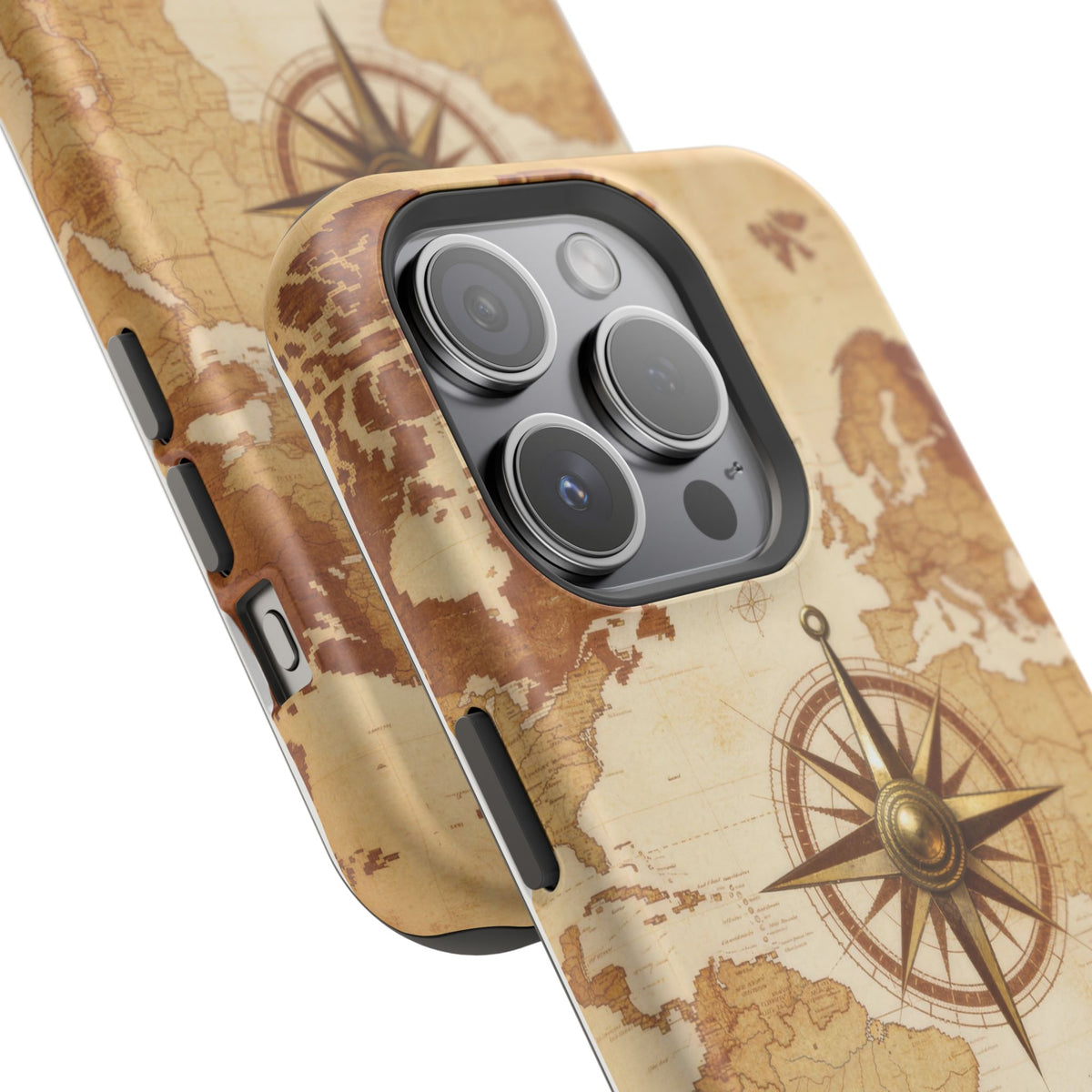 Vintage World Map Compass Phone Case — Nautical Explorer Impact-Resistant Case