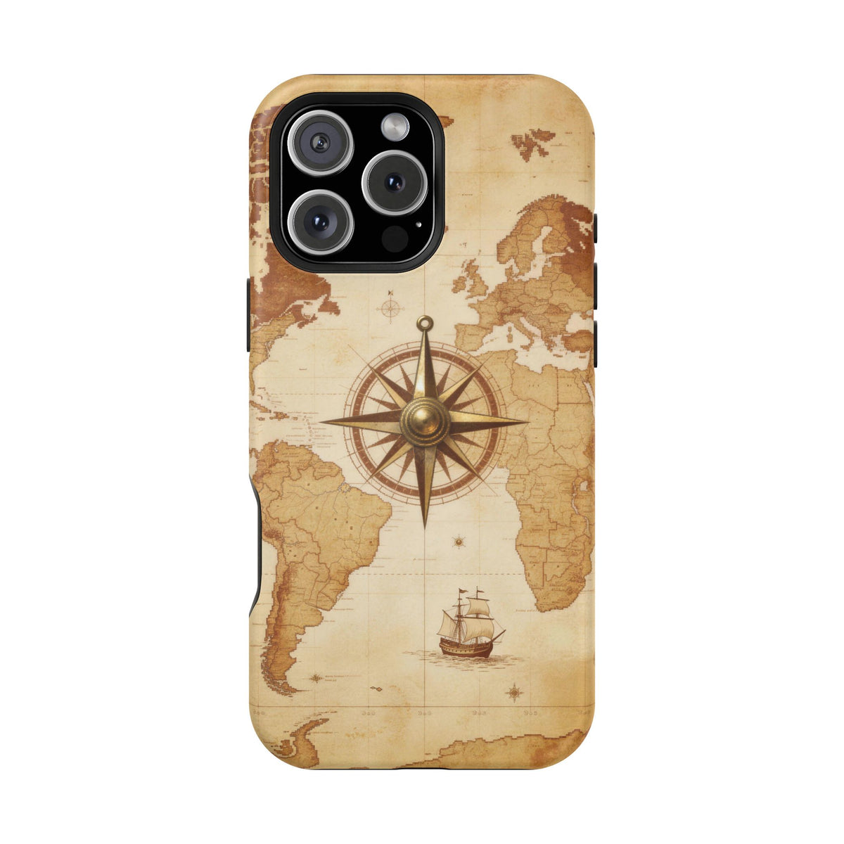 Vintage World Map Compass Phone Case — Nautical Explorer Impact-Resistant Case