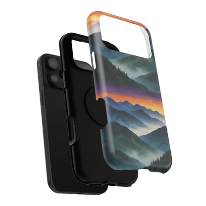 Mountain Mist Sunset Phone Case — Impact-Resistant Protective Cover