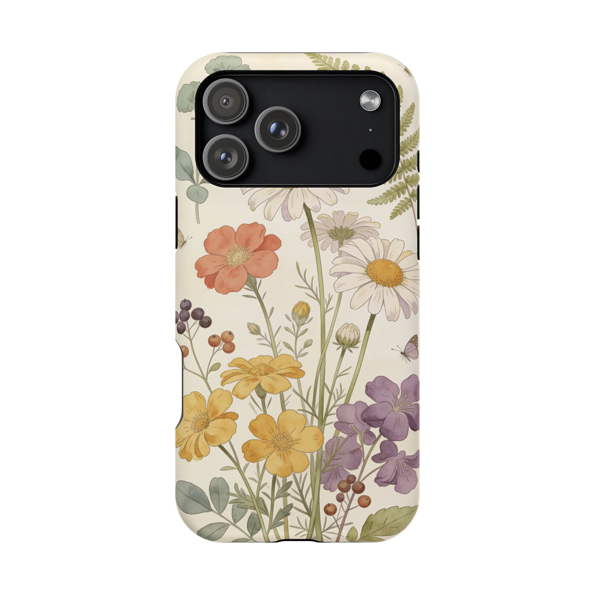 Floral Wildflower Impact-Resistant Phone Case — Daisy & Fern Protective Cover
