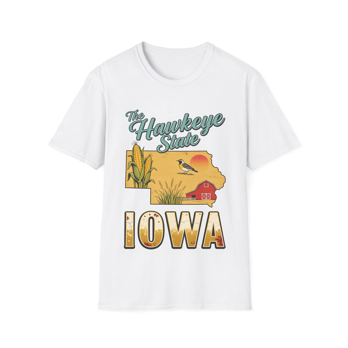 The Hawkeye State Iowa T-Shirt | Cornfield, Meadowlark & Sunset Design