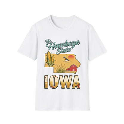 The Hawkeye State Iowa T-Shirt | Cornfield, Meadowlark & Sunset Design