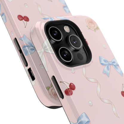 Pink Ribbon & Cherry Impact Phone Case — Cute Floral Bow Protective Case
