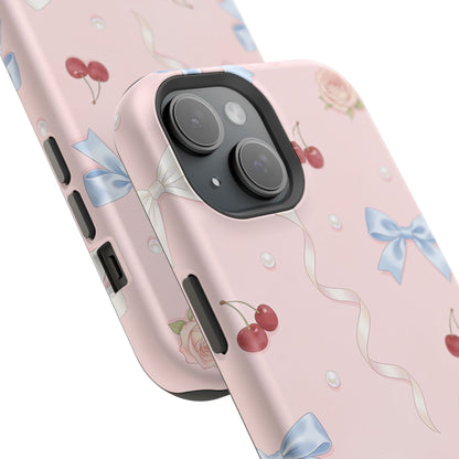 Pink Ribbon & Cherry Impact Phone Case — Cute Floral Bow Protective Case