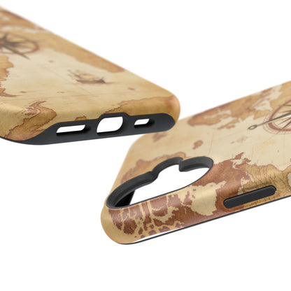Vintage World Map Compass Phone Case — Nautical Explorer Impact-Resistant Case