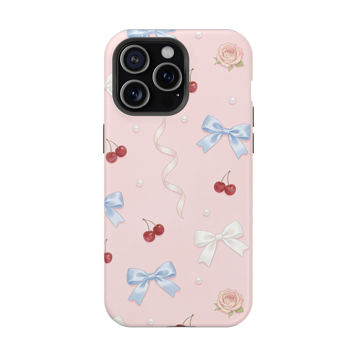 Pink Ribbon & Cherry Impact Phone Case — Cute Floral Bow Protective Case