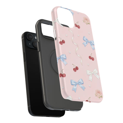 Pink Ribbon & Cherry Impact Phone Case — Cute Floral Bow Protective Case