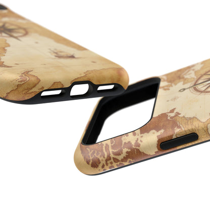Vintage World Map Compass Phone Case — Nautical Explorer Impact-Resistant Case