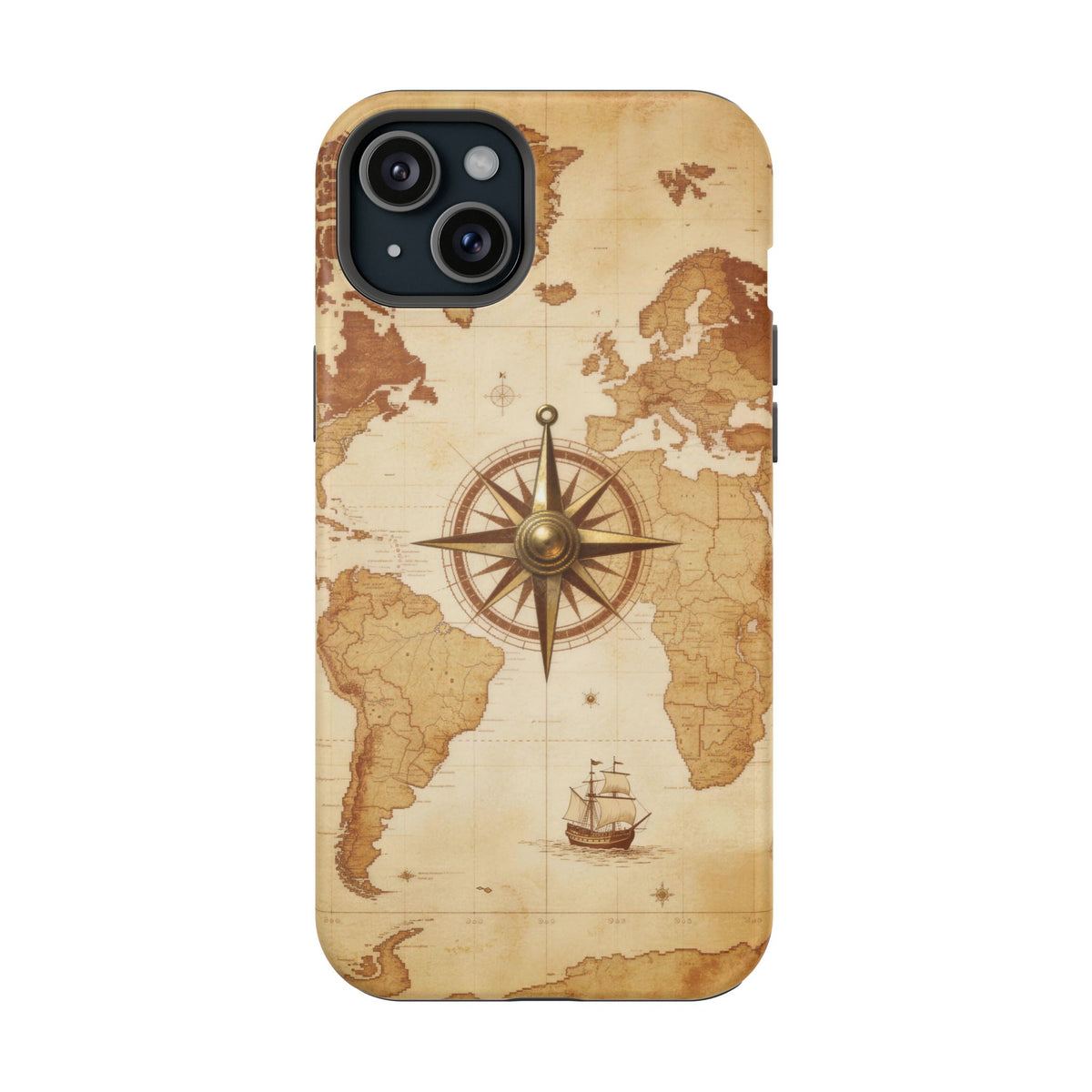 Vintage World Map Compass Phone Case — Nautical Explorer Impact-Resistant Case