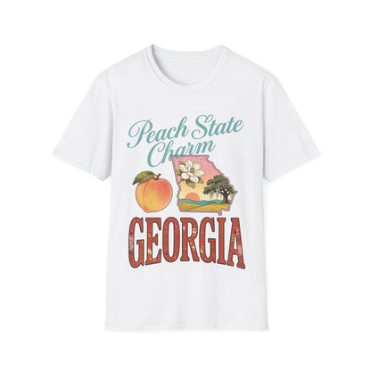 Peach State Charm T-Shirt | Georgia state peach floral graphic