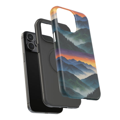 Mountain Mist Sunset Phone Case — Impact-Resistant Protective Cover