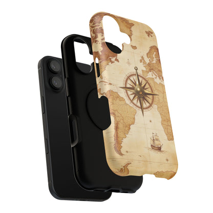 Vintage World Map Compass Phone Case — Nautical Explorer Impact-Resistant Case