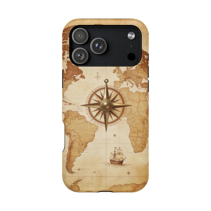 Vintage World Map Compass Phone Case — Nautical Explorer Impact-Resistant Case
