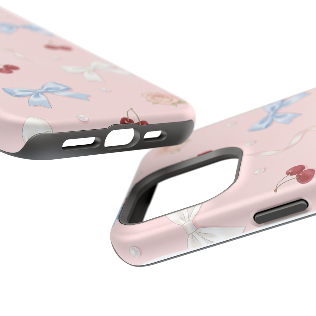 Pink Ribbon & Cherry Impact Phone Case — Cute Floral Bow Protective Case