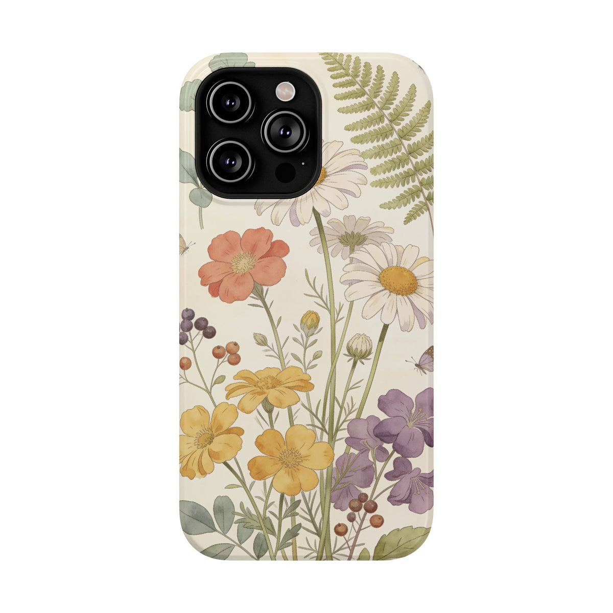 Floral Wildflower Impact-Resistant Phone Case — Daisy & Fern Protective Cover