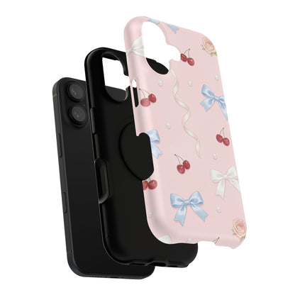Pink Ribbon & Cherry Impact Phone Case — Cute Floral Bow Protective Case
