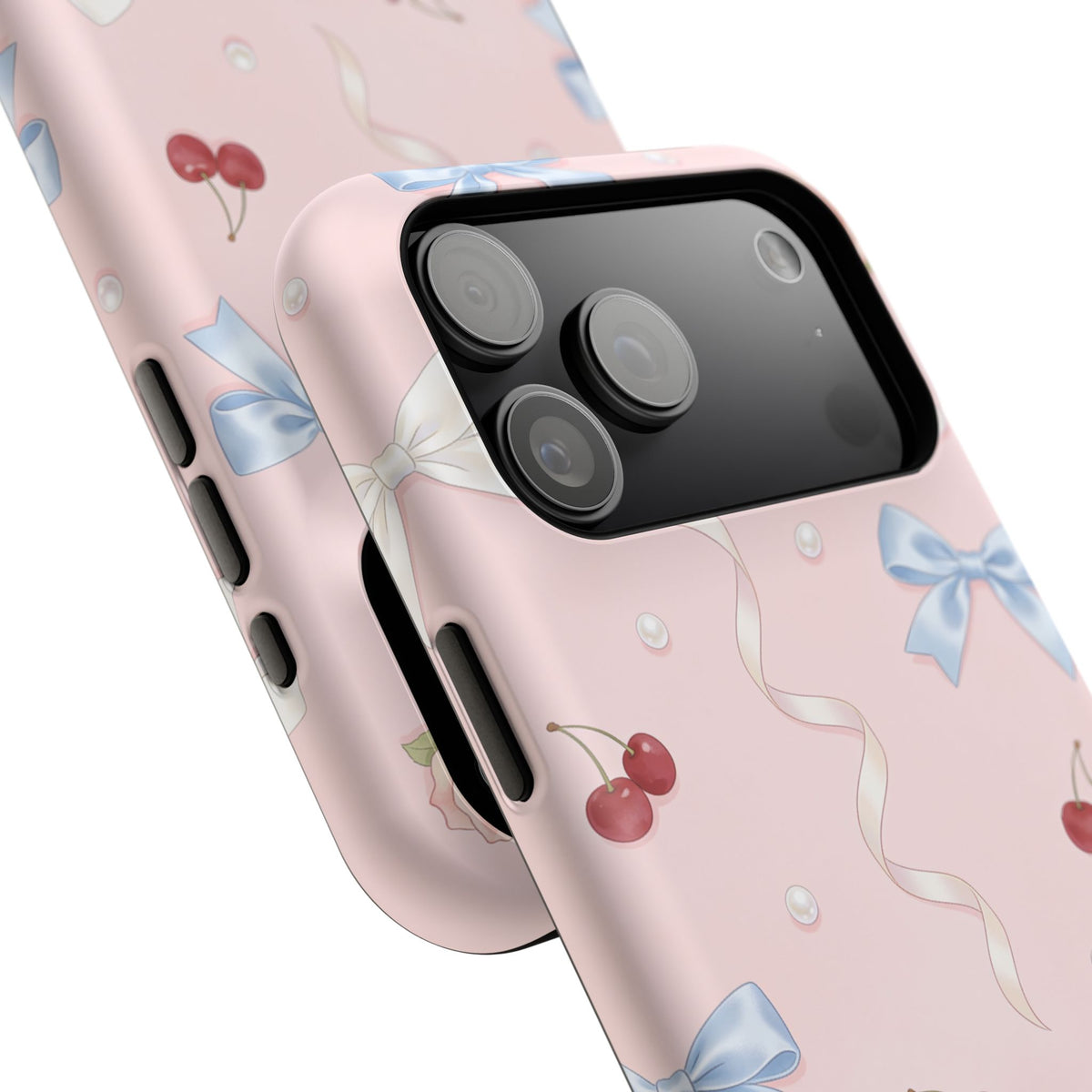 Pink Ribbon & Cherry Impact Phone Case — Cute Floral Bow Protective Case