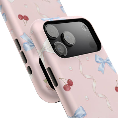 Pink Ribbon & Cherry Impact Phone Case — Cute Floral Bow Protective Case