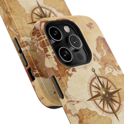 Vintage World Map Compass Phone Case — Nautical Explorer Impact-Resistant Case