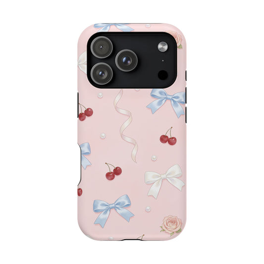 Pink Ribbon & Cherry Impact Phone Case — Cute Floral Bow Protective Case