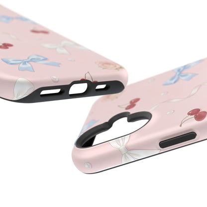 Pink Ribbon & Cherry Impact Phone Case — Cute Floral Bow Protective Case
