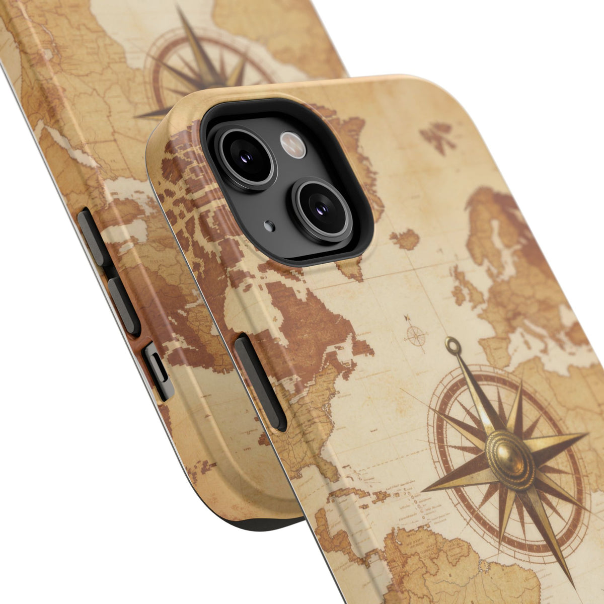 Vintage World Map Compass Phone Case — Nautical Explorer Impact-Resistant Case