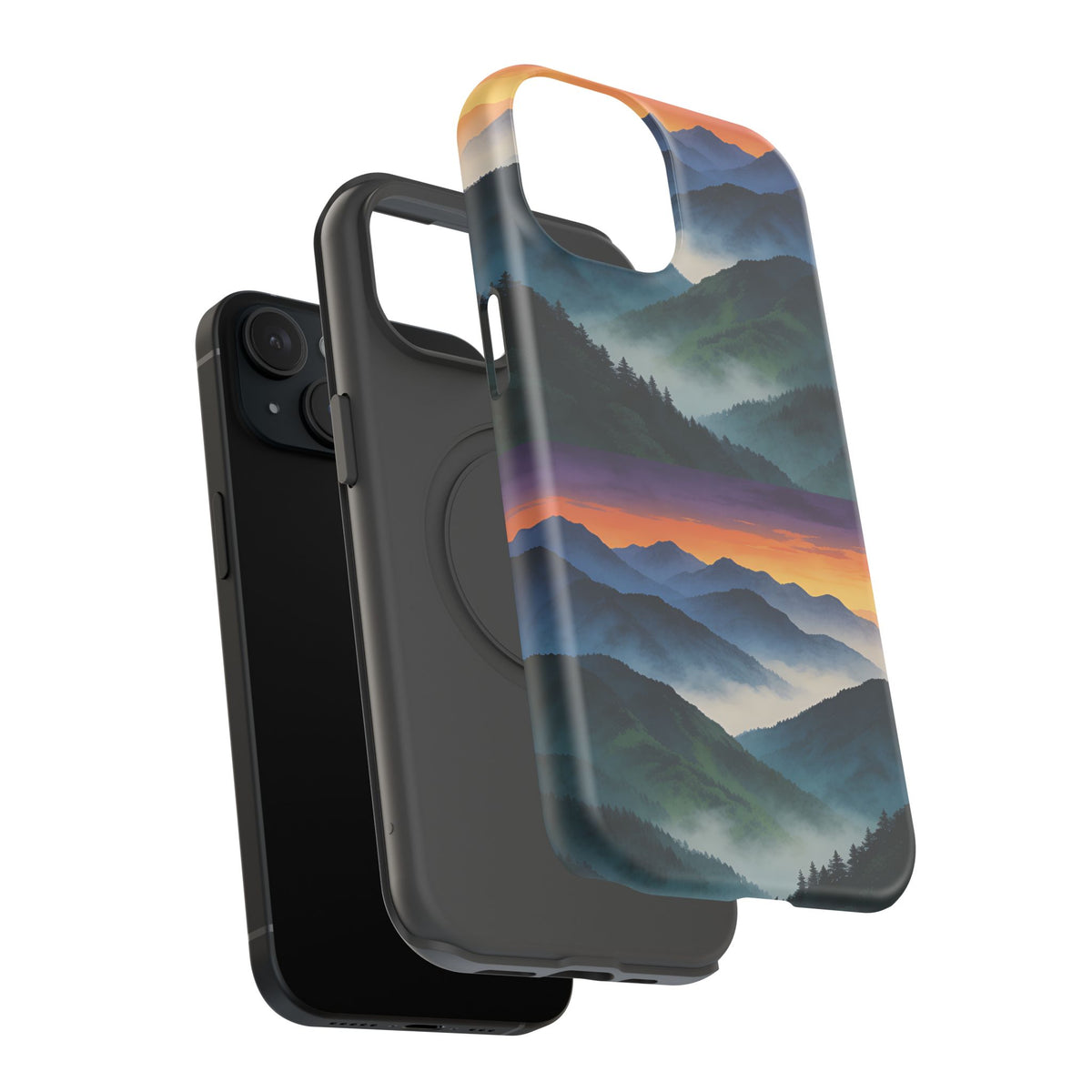 Mountain Mist Sunset Phone Case — Impact-Resistant Protective Cover