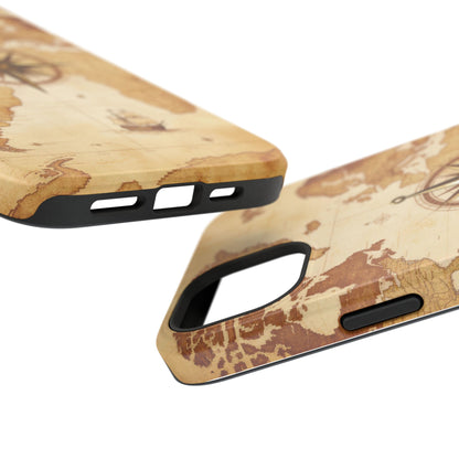Vintage World Map Compass Phone Case — Nautical Explorer Impact-Resistant Case