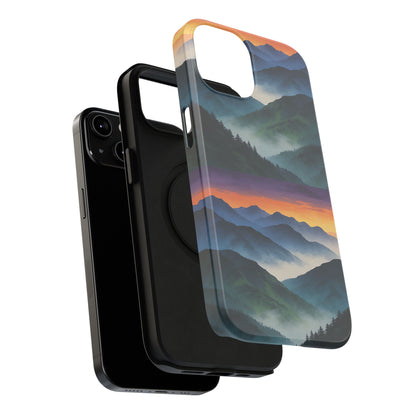 Mountain Mist Sunset Phone Case — Impact-Resistant Protective Cover