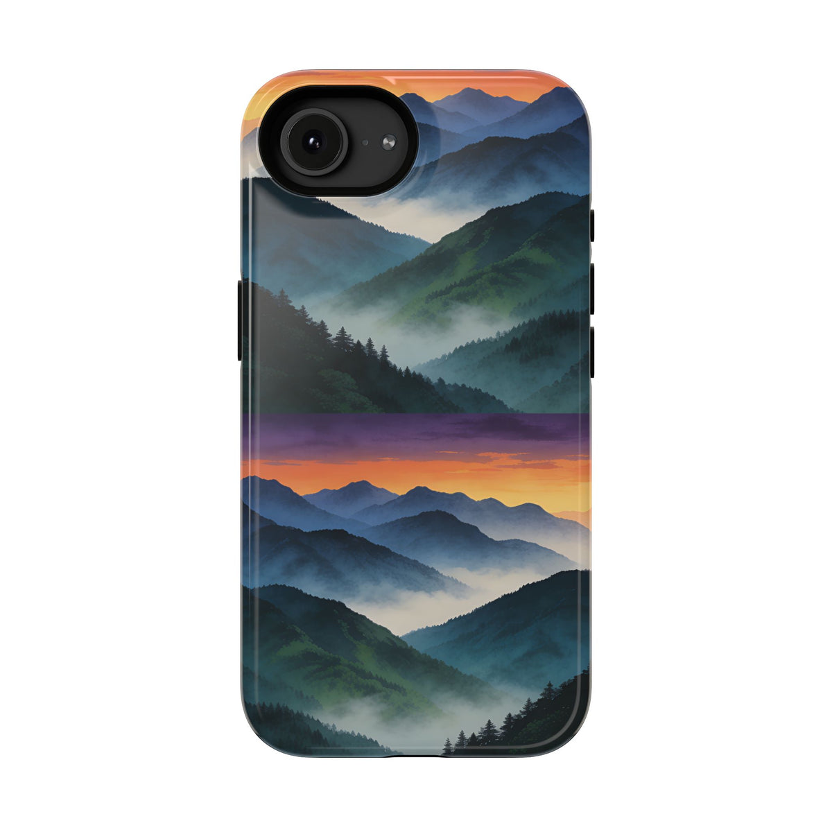 Mountain Mist Sunset Phone Case — Impact-Resistant Protective Cover