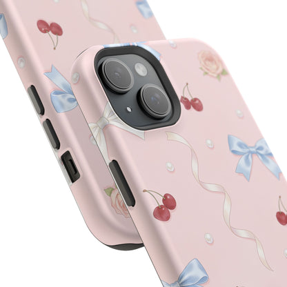Pink Ribbon & Cherry Impact Phone Case — Cute Floral Bow Protective Case