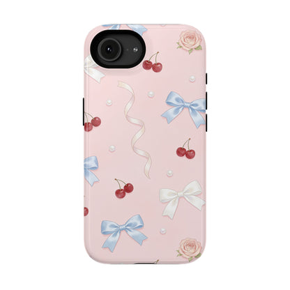 Pink Ribbon & Cherry Impact Phone Case — Cute Floral Bow Protective Case