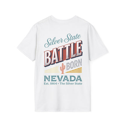 The Silver State Nevada T-Shirt | Retro Desert Cactus Sunset Poker Design