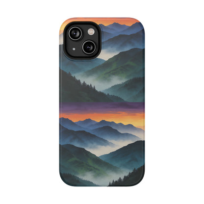 Mountain Mist Sunset Phone Case — Impact-Resistant Protective Cover