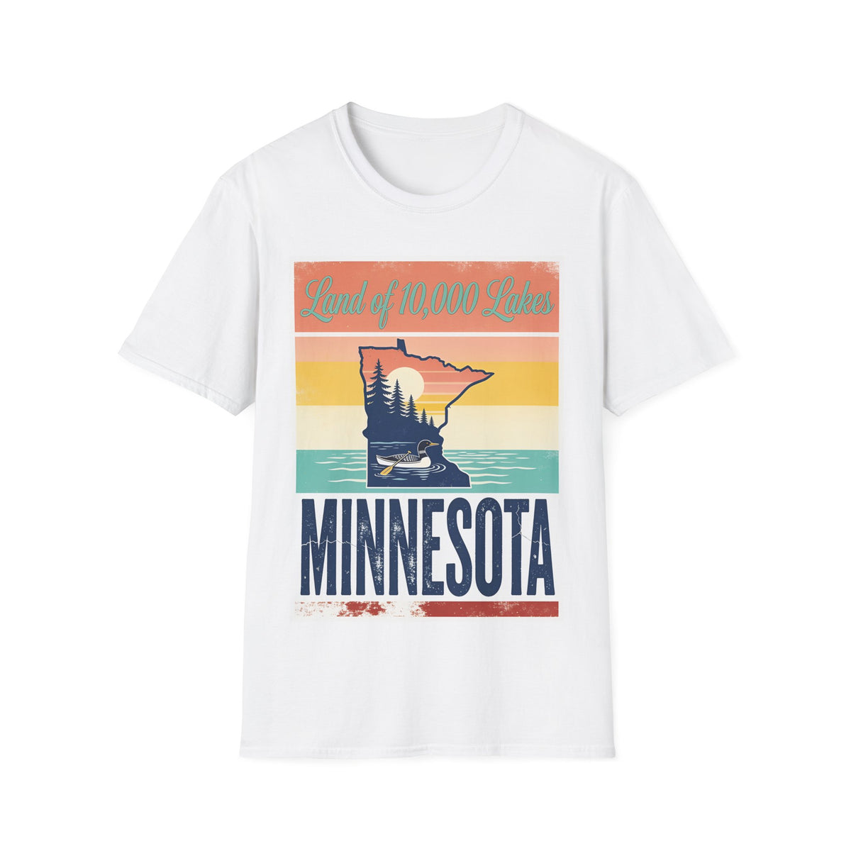 Land of 10,000 Lakes Minnesota T-Shirt | Retro Sunset State Outline