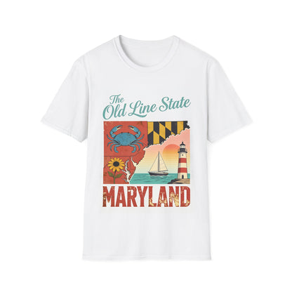 The Old Line State Maryland T-Shirt | Crab, Flag, Lighthouse, Sailboat