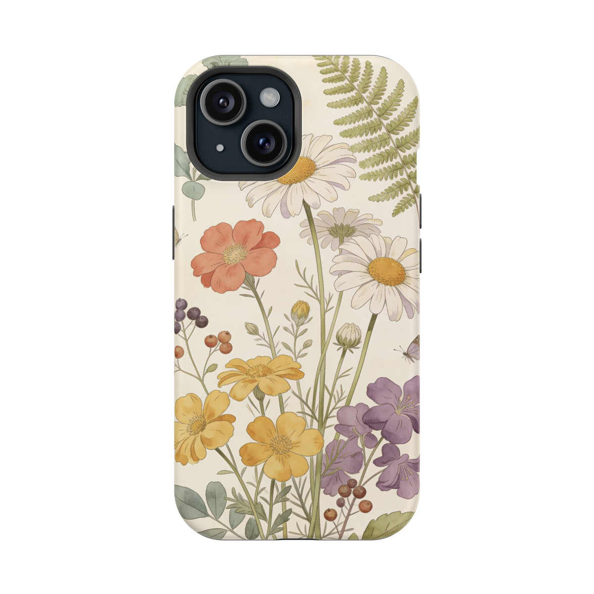 Floral Wildflower Impact-Resistant Phone Case — Daisy & Fern Protective Cover