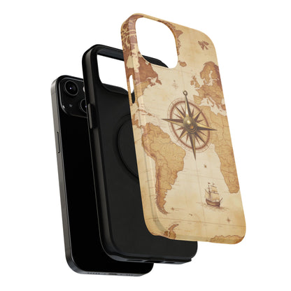 Vintage World Map Compass Phone Case — Nautical Explorer Impact-Resistant Case