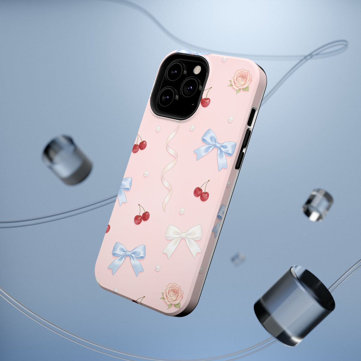 Pink Ribbon & Cherry Impact Phone Case — Cute Floral Bow Protective Case