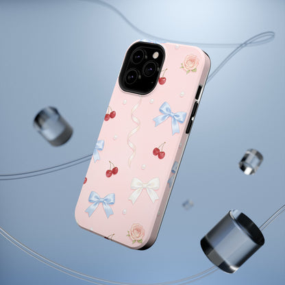 Pink Ribbon & Cherry Impact Phone Case — Cute Floral Bow Protective Case