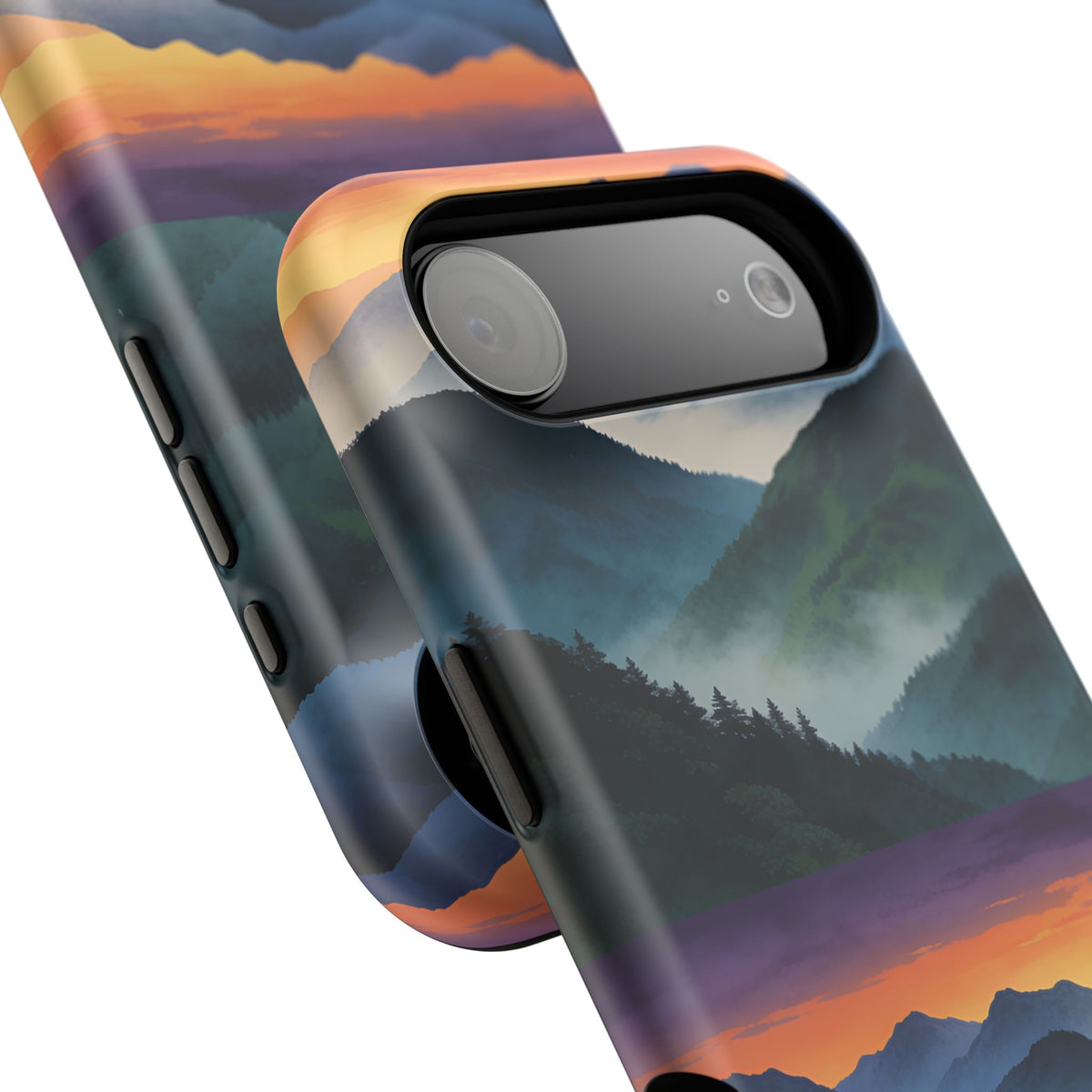 Mountain Mist Sunset Phone Case — Impact-Resistant Protective Cover