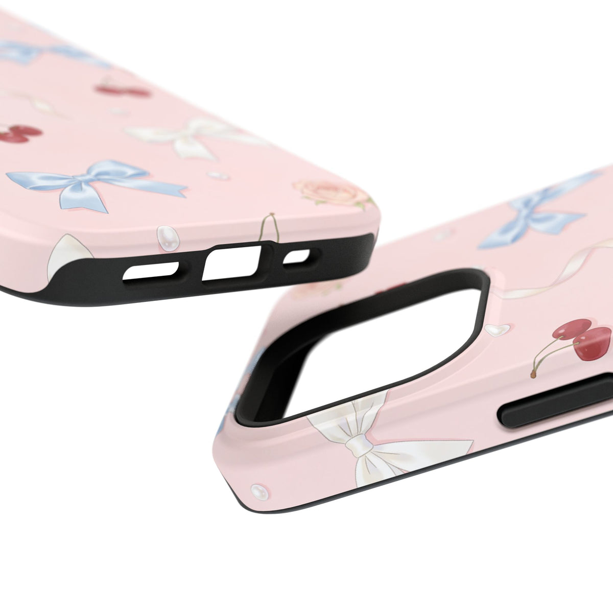 Pink Ribbon & Cherry Impact Phone Case — Cute Floral Bow Protective Case
