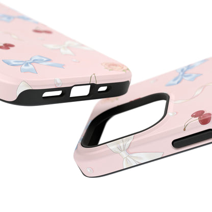Pink Ribbon & Cherry Impact Phone Case — Cute Floral Bow Protective Case