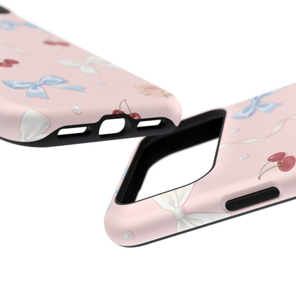 Pink Ribbon & Cherry Impact Phone Case — Cute Floral Bow Protective Case