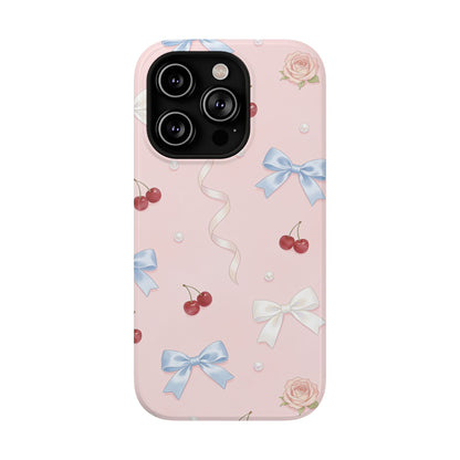 Pink Ribbon & Cherry Impact Phone Case — Cute Floral Bow Protective Case