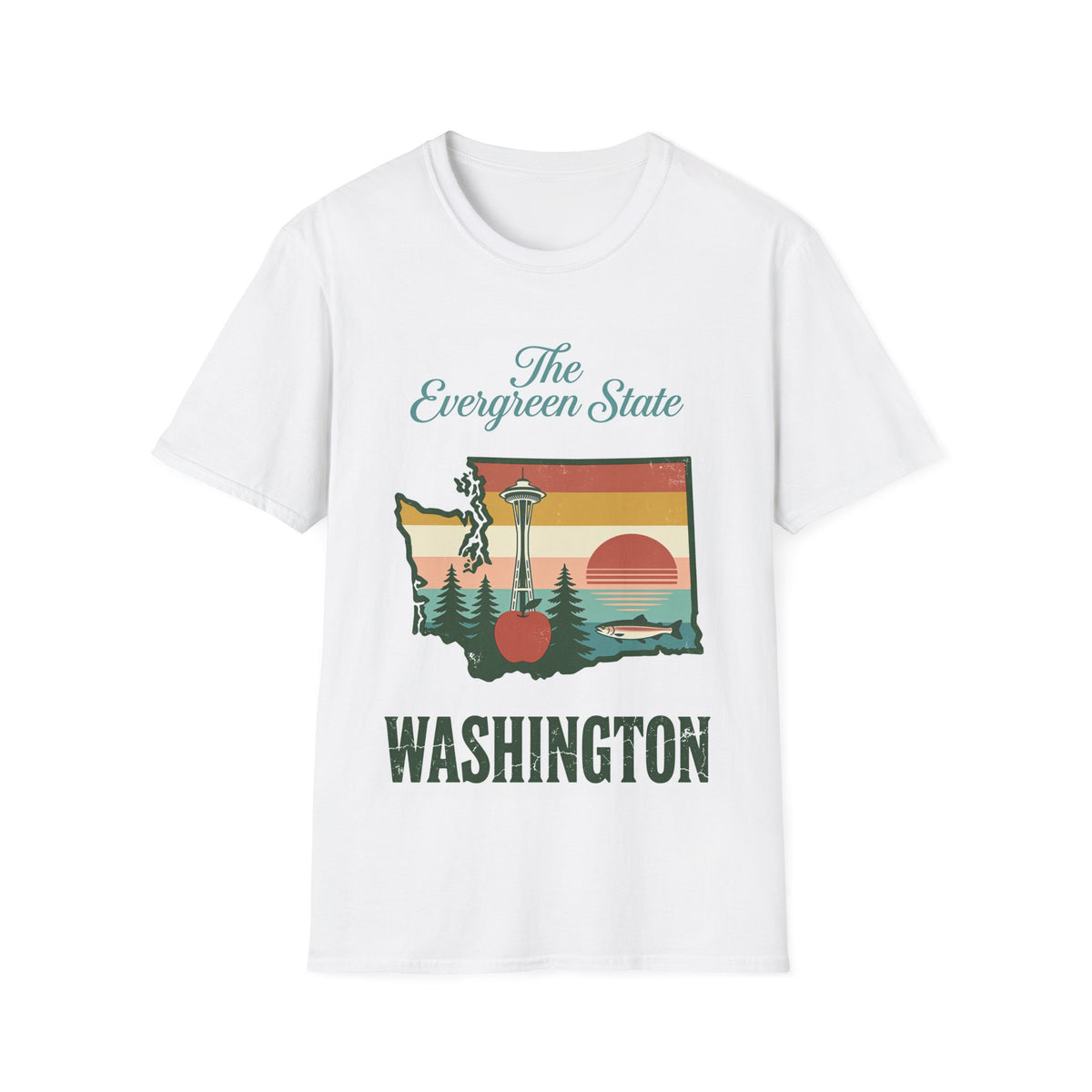 The Evergreen State Washington T-Shirt | Retro Sunset State Outline